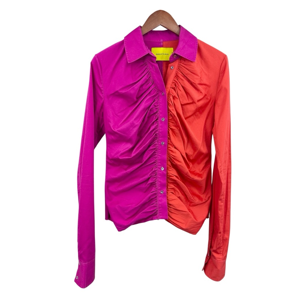 MARQUES ALMEIDA Blouse Colorblock Shirt Long Sleeve Ruched, Raw Hem